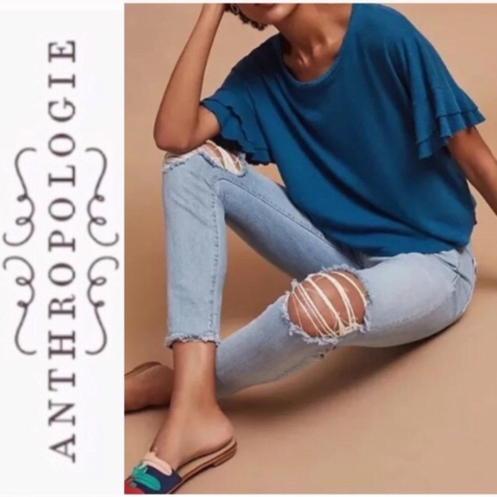 Anthropologie TLA ruffle sleeve turquoise top